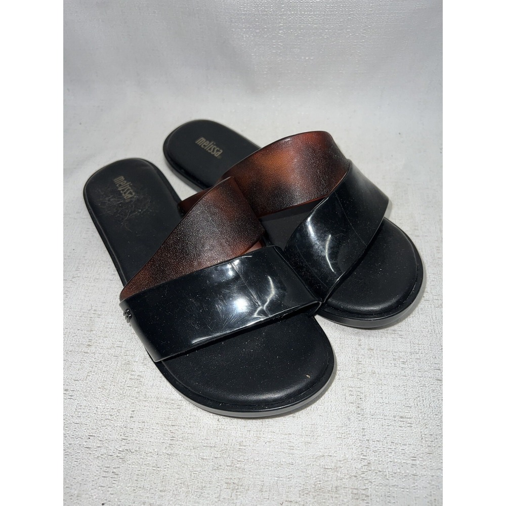 Melissa Slide Sandals Womens 7 Black Brown Jelly Shoes Minimalist Summer Beach‎